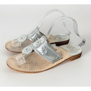 Jack Rogers Jacks Metallic Leather Flat Thong Sandal 8M Hampton Beach Resortwear